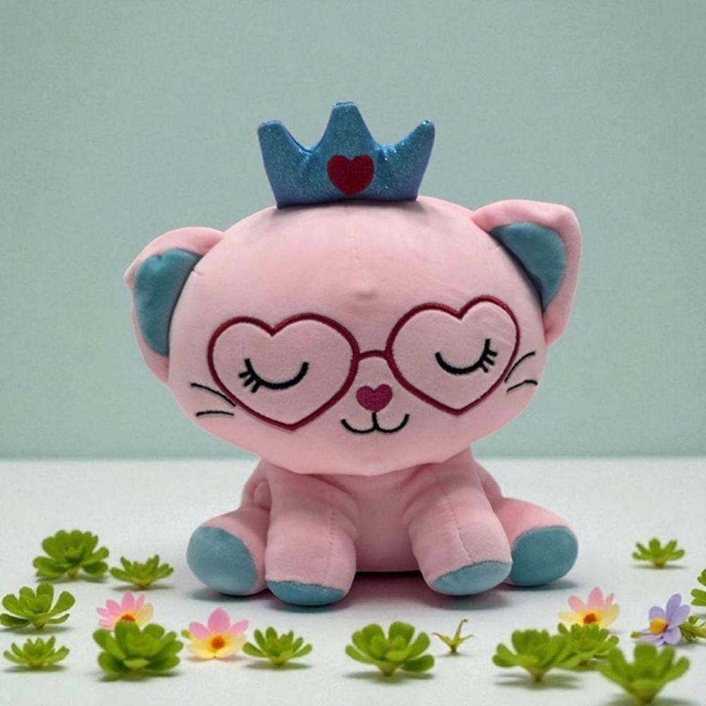 Pink Cat Plush Stuffed Animal Heart Glasses Crown Toy Girl Gift 6in